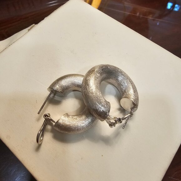 14 K White Gold, Electroform Women Earrings, Brashed, Made in Italy - Picture 8 of 14